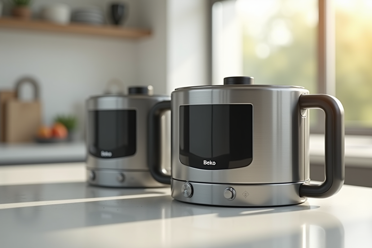 Appareils de cuisine modernes Beko et Bosch sur un plan de travail lumineux
