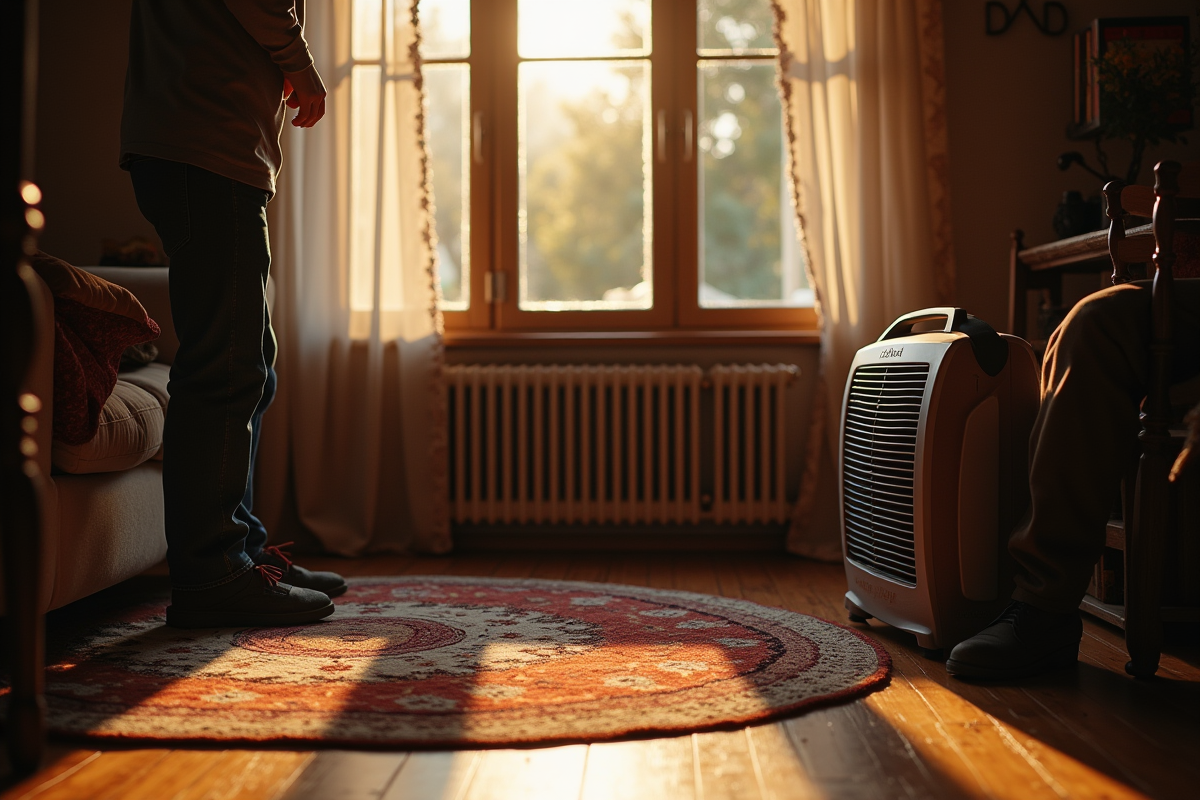 Salon chaleureux dans une vieille maison avec chauffage électrique
