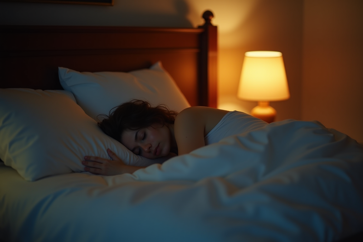 Chambre chaleureuse la nuit avec personne endormie