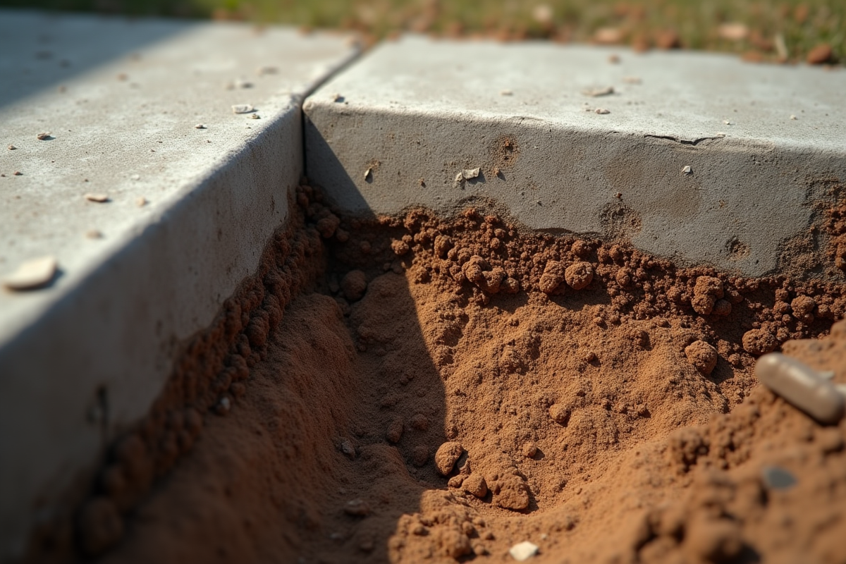 Section transversale du sol sous une dalle de béton avec couches distinctes