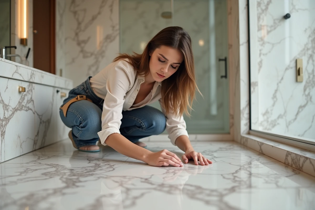 Designer supervise la pose de carrelage en salle de bain