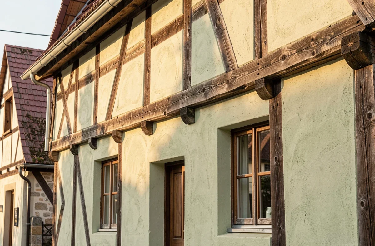 Façade à colombages d'une maison ancienne rénovée