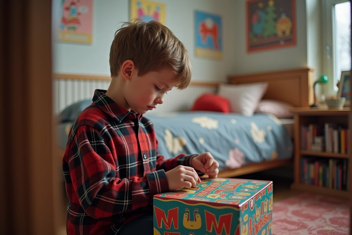 Gar&ccedil;on concentr&eacute; fermant un calendrier de l