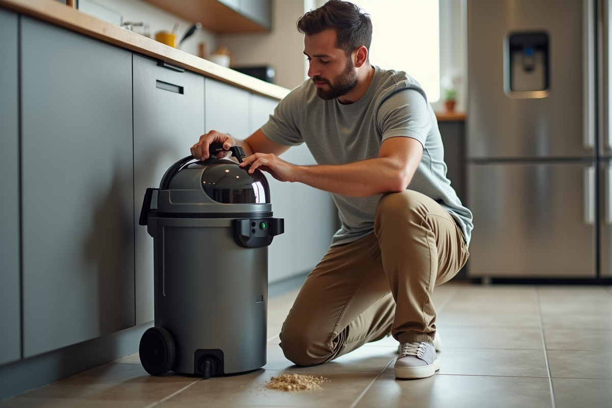 Homme vidant le sac d