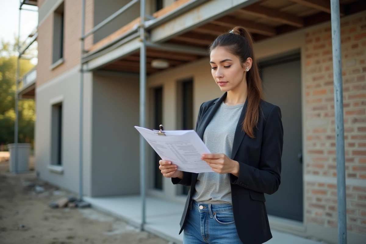Jeune femme professionnelle vérifiant des estimations de travaux
