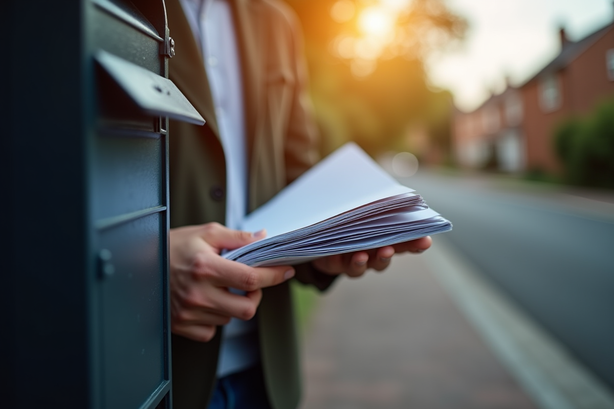 Personne devant une boîte aux lettres bien éclairée en banlieue