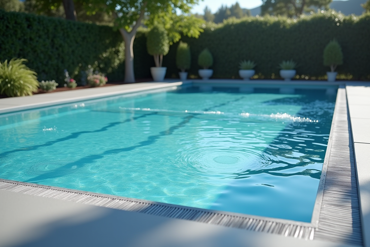 Piscine moderne avec couverture sécurisée en journée