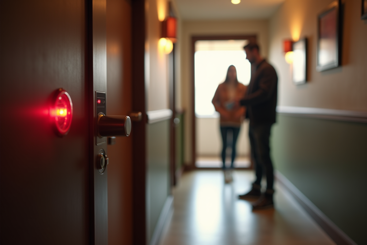 Résident frustré devant une porte d appartement avec erreur de clé