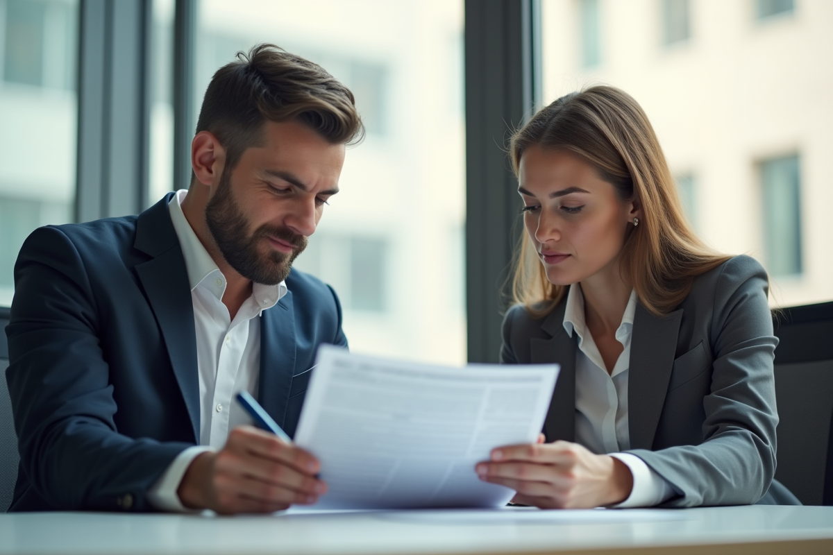 Deux professionnels examinant un document au bureau