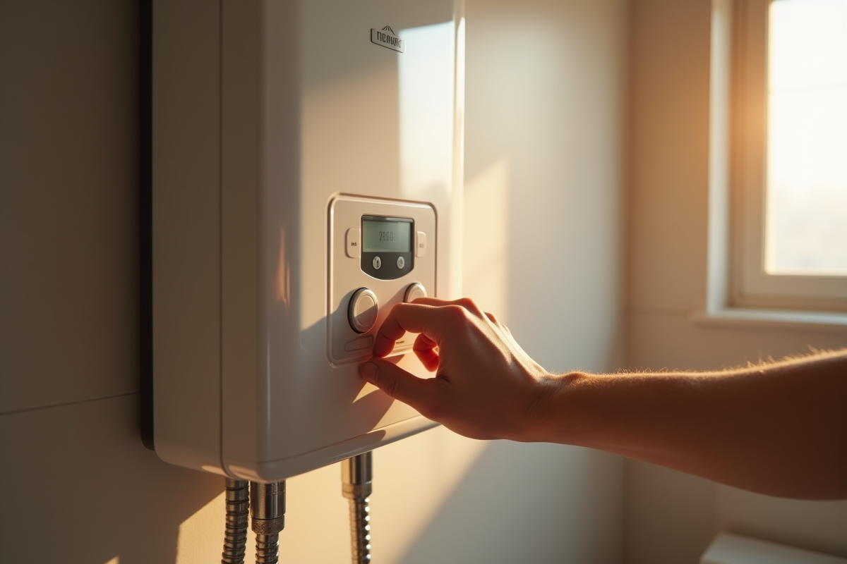 Personne ajustant le thermostat d