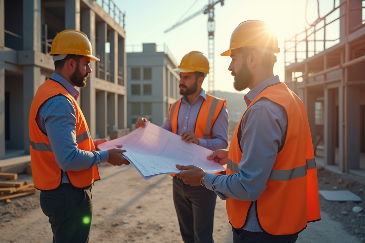 Réunion sur le chantier avec architecte et ingénieur